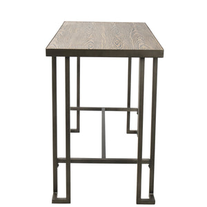 English Elm Roman Industrial Counter Table Antique Brown Bamboo Top Steel Frame Seats Four Rustic Chic Dining B202P223311
