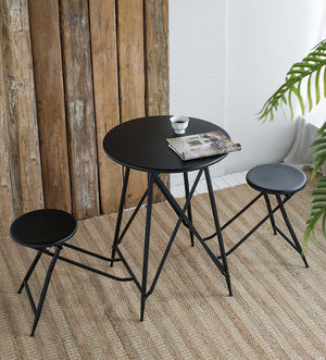 English Elm 60.83x24x32.3" Black Stowable Side Table and Two Seats – Industrial Folding Trio for Space-Saving Decor & Display W2078P282279