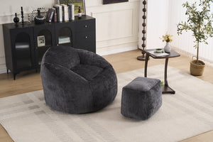 English Elm Foam Memory Foam Bean Bag Chair with Plush Chenille Cover, Large 42" Round Comfortable Lounger Black W2915P283417