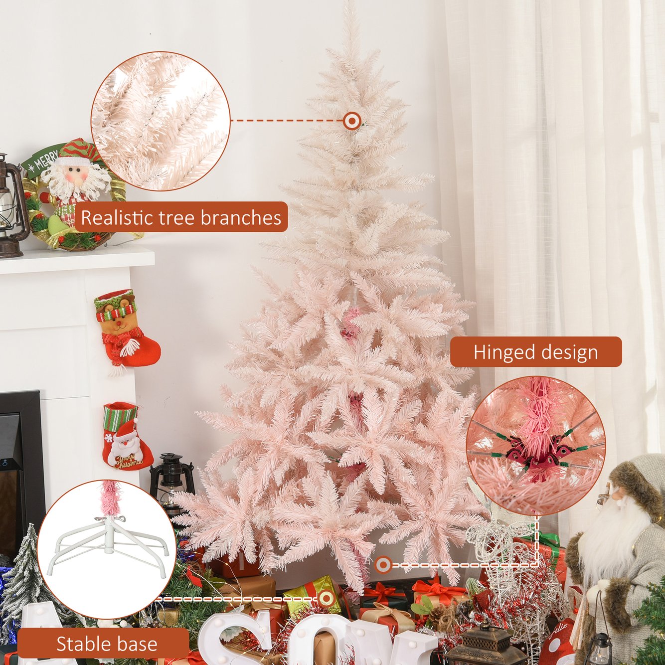 Homcom 7Ft Unlit Pink Spruce Christmas Tree With 1000 Tips For Custom