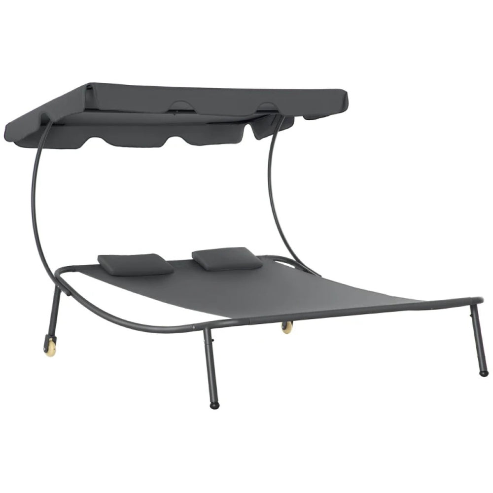 English Elm Outdoor Double Hammock Daybed with Canopy Wheeled Steel Frame Pool Lounge T3971P445346