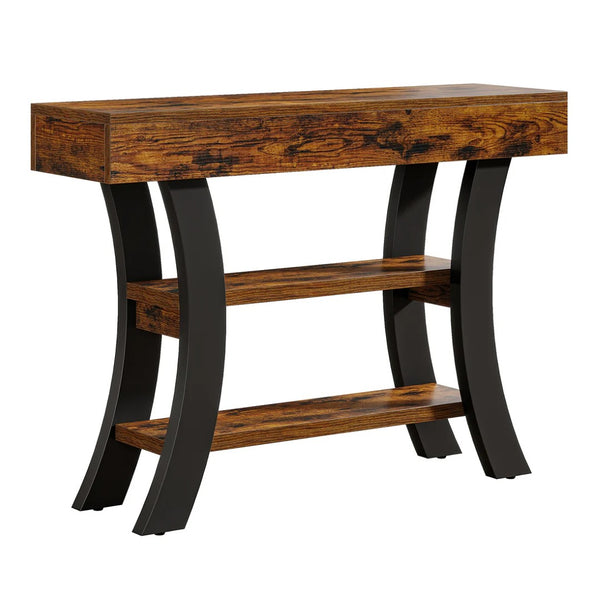 English Elm Entryway Console Table Two Tier Open Shelf Farmhouse Sofa Vintage Brown Finish T3971P462491