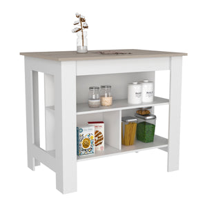 English Elm Cala Kitchen island with wide prep top, stool-friendly legroom and three open shelves for storage and organization Multicolor 44.5 L x 31.5 W x 4.7 H B20092013
