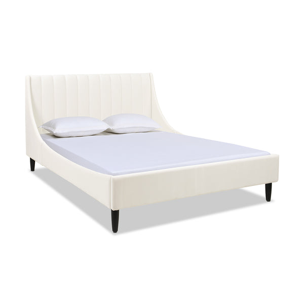 English Elm Jennifer Taylor Home - Aspen Vertical Tufted Platform Bed Set, Queen Size In Cloud White Velvet – Handmade Comfort & Style B2719P238513
