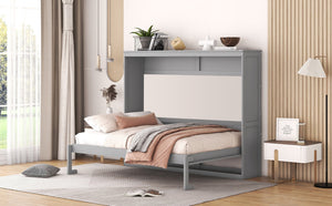 English Elm Full Size Murphy Wall Bed with Cabinet Dual Piston Folding Mechanism for Studio Spaces Gray LP000664AAE-2