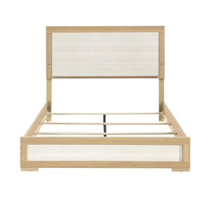 English Elm Contemporary LED Panel Queen Bed with Integrated Lighting, Sleek Wooden Frame and Modern Headboard Design Natural,White 67.5 L x 30.5 W x 5.5 H B011S01704