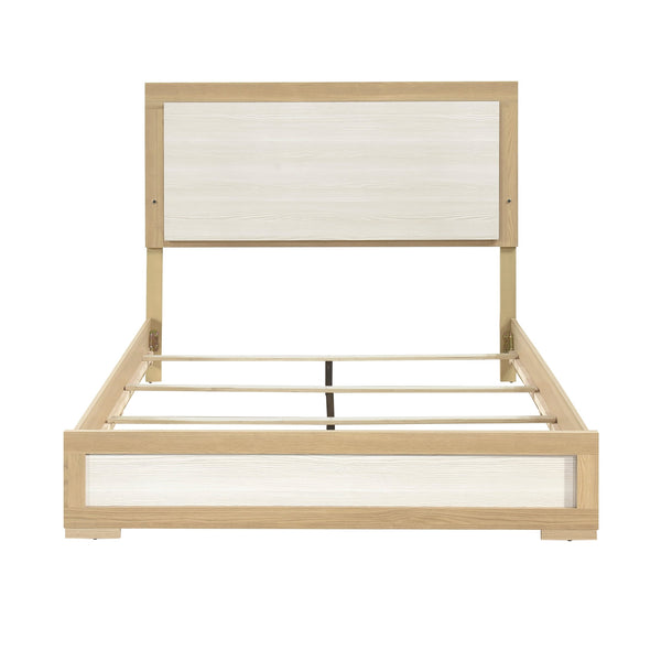 English Elm Contemporary LED Panel Queen Bed with Integrated Lighting, Sleek Wooden Frame and Modern Headboard Design Natural,White 67.5 L x 30.5 W x 5.5 H B011S01704