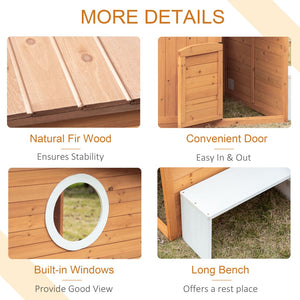 English Elm Outsunny Solid Fir Wood Kids Outdoor Playhouse with Door Windows Bench Mailbox W2225P217343