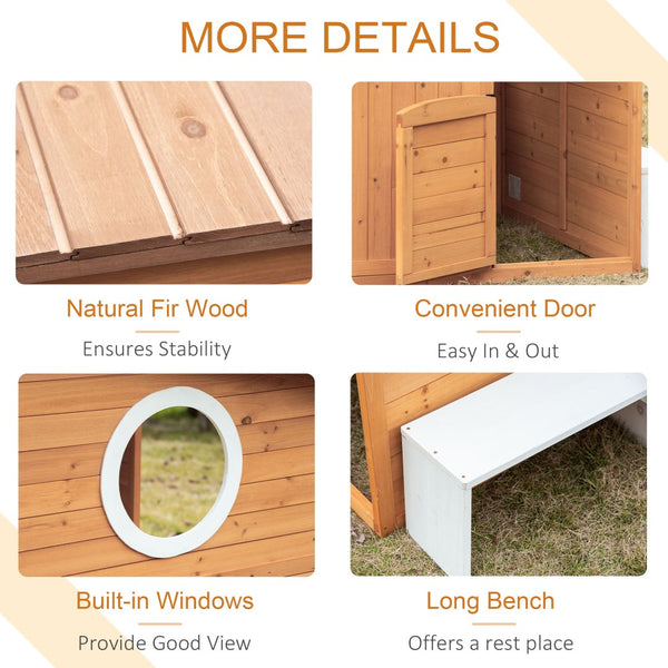 English Elm Outsunny Solid Fir Wood Kids Outdoor Playhouse with Door Windows Bench Mailbox W2225P217343