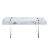 English Elm 43.3"X23.6" White Marble-Patterned Mdf Coffee Table With Tempered Glass Legs.Suitable For Living Room.It Can Be Used Not Only As A Coffee Table But Also As A Side Table Or Display Stand.