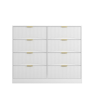 English Elm Modern Six Drawer Chest with Wavy Textured Fronts Sleek Matte Storage for Any Room White W409P307536