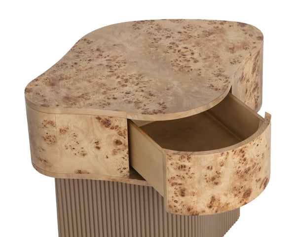 Sunpan FERN Nightstand - Unique Burl Veneer Accent with Seamless Storage, Textured Base & Modern Design 112159