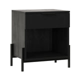 24" Reeded Wood 1 Drawer Nightstand Black PRSB4CBL2 Walker Edison