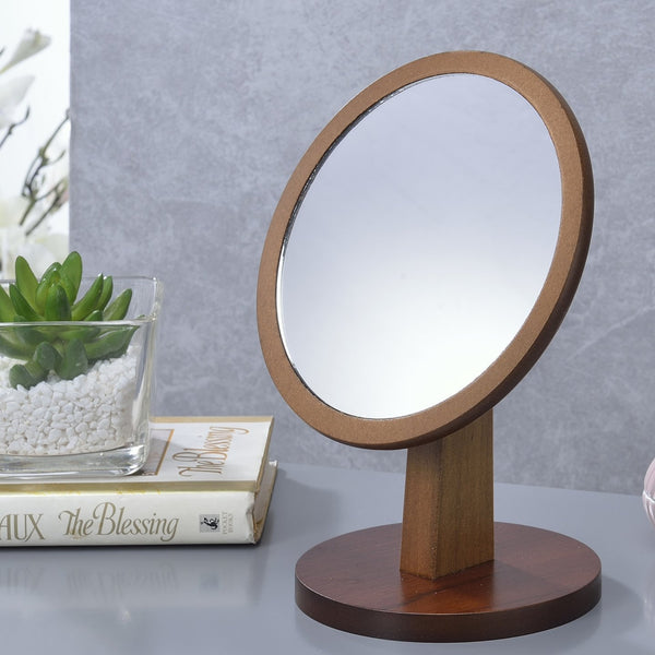 English Elm 9.5" Elegant Polyresin & Walnut Wood Make-Up Mirror on Pedestal — 6.5" Glass, Sturdy Base, Compact Vanity Accessory B072115921