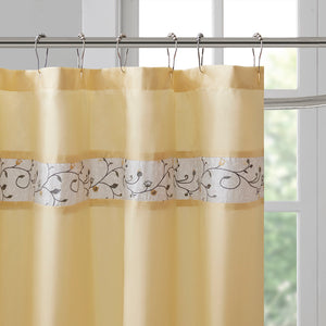 JLA Home Madison Park - Faux silk embroidered floral shower curtain in soft yellow — 72x72, luxe sheen, machine washable, durable elegance MP70-4863