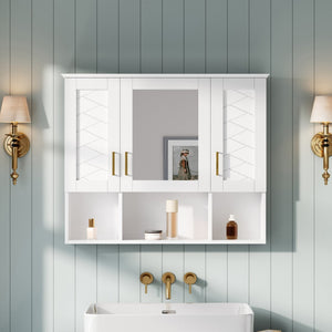 English Elm 35 Inch Wall Mount Medicine Cabinet Soft Close Mirror Storage for Modern Bathroom White N710P389453K