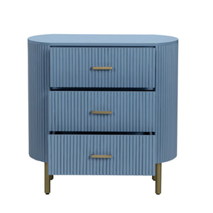 Crestview Collection Denim Blue Fluted Oval Chest: Stylish Storage Solution With Ribbed Panels & Chic Brass Legs Blue Solid Wood Cvfdr1304