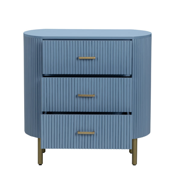 Crestview Collection Denim Blue Fluted Oval Chest: Stylish Storage Solution With Ribbed Panels & Chic Brass Legs Blue Solid Wood Cvfdr1304