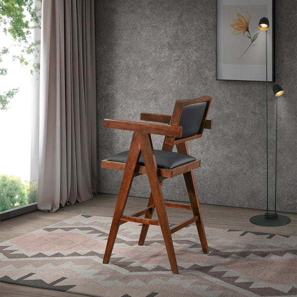 English Elm Ashcroft Furniture - Athena Mid-Century Counter Chair Set of 2 in Black Vegan Leather with Solid Wood Frame & Footrest B183P231267