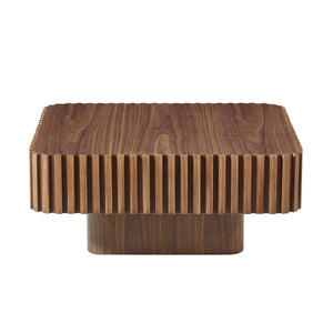 English Elm 31.5 Inch Modern Handcraft Drum Coffee Table Square MDF Pedestal Low Profile Rustic Accent Table Walnut W2582P360258