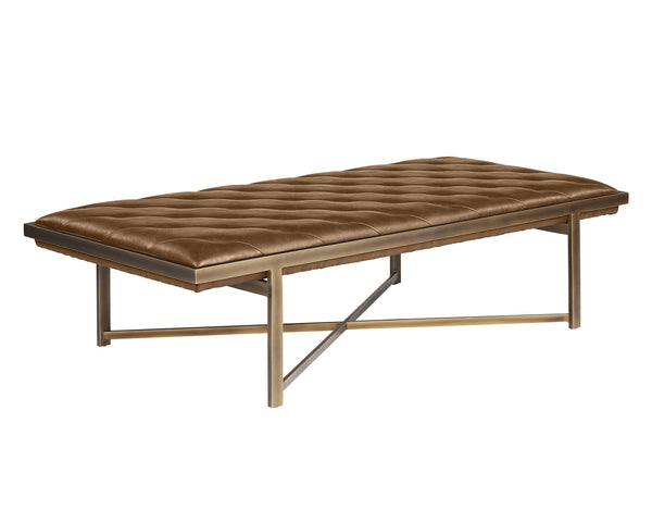 Sunpan Kayla Bench - Opulent Transitional Design with Tufted Upholstery and Elegant X-Base Frame Vintage Cognac