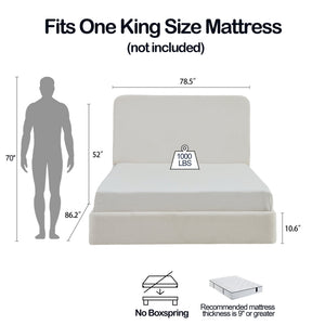 English Elm Canter Upholstered Bed - 52" Tall Headboard In Pearl White Chenille - Stylish, Easy Assembly & No Box Spring! B083P373033