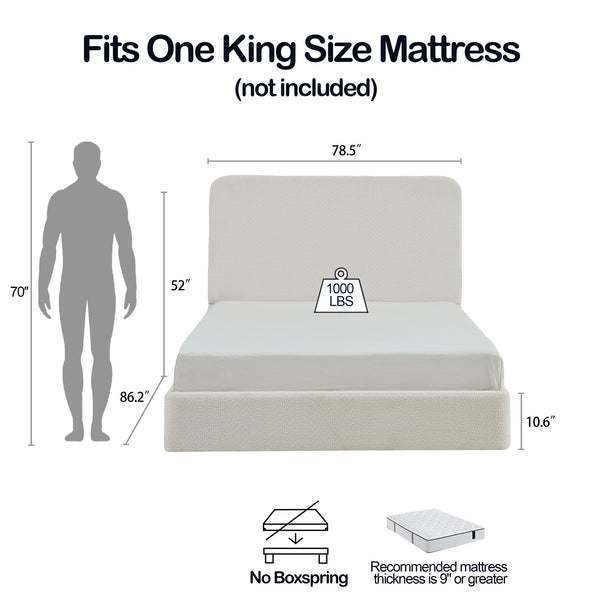 English Elm Canter Upholstered Bed - 52" Tall Headboard In Pearl White Chenille - Stylish, Easy Assembly & No Box Spring! B083P373033
