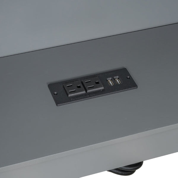 English Elm Wood Full Size Platform Bed With Stylish Storage Shelves, Charging Station, And Upholstered Headboard GX002108AAE-1-GIGA