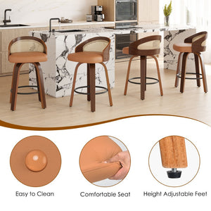 English Elm Swivel Counter Stools Set of 2 Rattan Back Pu Seat Mid Century Wood Frame Kitchen Yellow T3623P431183
