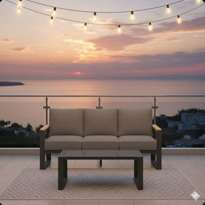 English Elm 2-piece Outdoor Aluminum Patio Sofa Set with Tempered Glass Table and Cushioned Seating Black+Grey B082P455133
