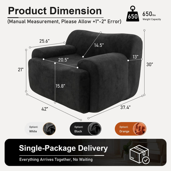 English Elm Wide Chenille Accent Chair Oversized Cozy Seat for Bedroom Living or Studio Spaces Black W5385P433243