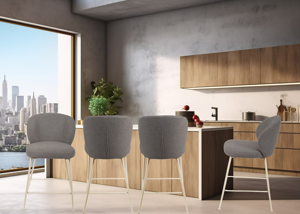 English Elm Modern Counterstool Upholstered Gray Fabric Seats with White Metal Legs, Set of 2 — Plush Comfort, Sleek Design B091S00005