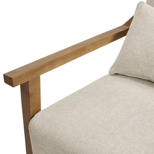 English Elm Reagan Mid-Century Wood Arm Accent Chair with Lumbar Pillow, Walnut Frame, Durable Upholstery Comfort Off White B050P390599