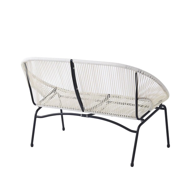 English Elm Christopher Knight Home® - CONDESSA Modern Outdoor Wicker Loveseat with Hammock Weave, Durable PE Rattan & Powder Coat Iron Frame Black,Ivory White N775P241727W