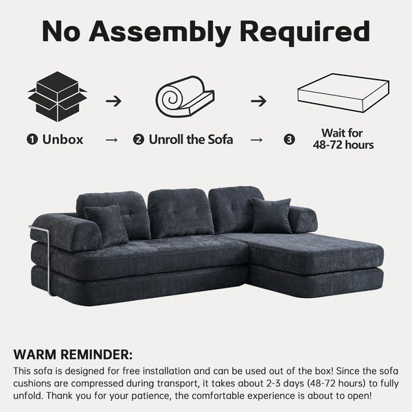 English Elm 104" Boneless Chenille Sectional Sofa with Chaise Deep Memory Foam Seats Living Room Dark Grey W3565S00023