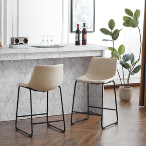 English Elm Christopher Knight Home® - (Set of 2) Vintage Cream & Black Counter Stools with Thick Cushion, Iron Sled Legs, Footrest — 24" Comfort N780P170743C