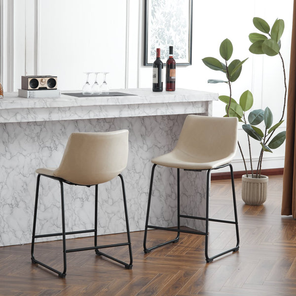 English Elm Christopher Knight Home® - (Set of 2) Vintage Cream & Black Counter Stools with Thick Cushion, Iron Sled Legs, Footrest — 24" Comfort N780P170743C