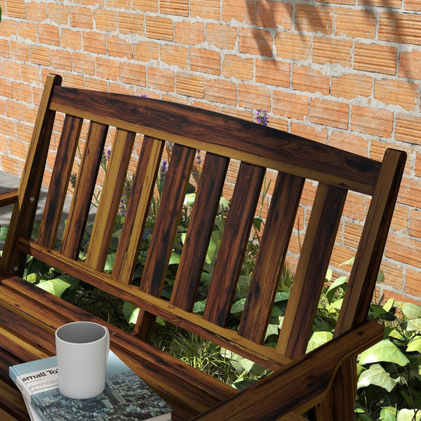 English Elm Outsunny 2-Person Outdoor Garden Bench With Cupholder Armrests, Slatted Seat For Patios & More W2225P200711-GIGA