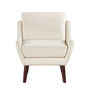 English Elm 1pc Beige Mid-Century Accent Chair with Chenille Upholstery, Reversible Cushions, Solid Wood Legs, 300lb Capacity B011P315593