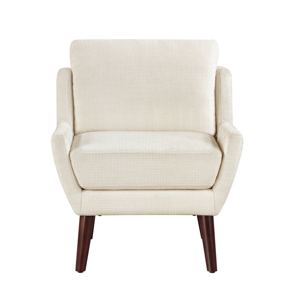 English Elm 1pc Beige Mid-Century Accent Chair with Chenille Upholstery, Reversible Cushions, Solid Wood Legs, 300lb Capacity B011P315593