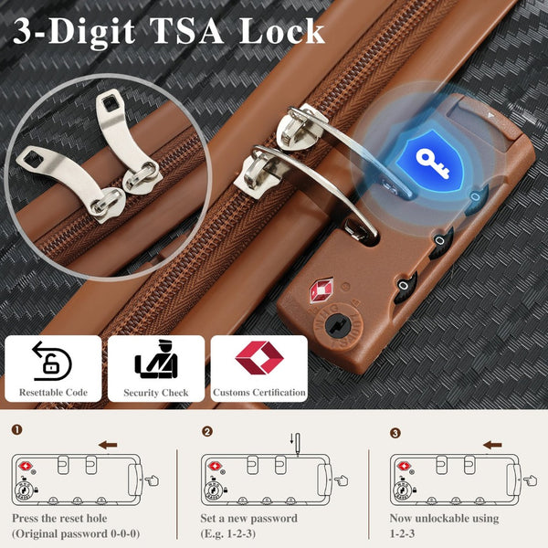 English Elm 6-piece Hardshell Abs Luggage Set with Spinner Wheels Tsa Lock and Scratch Resistant Shell Black Brown N730P354689B