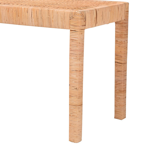 English Elm Modern Mahogany Rattan Woven Entryway Bench with Foam Padded Upholstered Seat B2750P467656