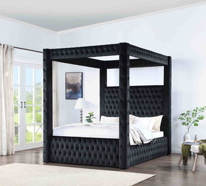 English Elm 1pc Queen Poster Bed Tufted Flannelette Frame with Bluetooth Speakers and Usb Ports B2741S00933