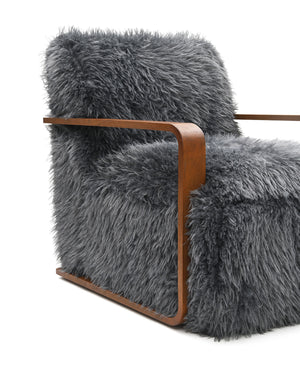 English Elm Charcoal Plush Faux Fur Accent Chair with Walnut Wood Arms — Cozy Modern Living Room Seating Charcoal grey 29 L x 36 W x 33 H B2741P401383