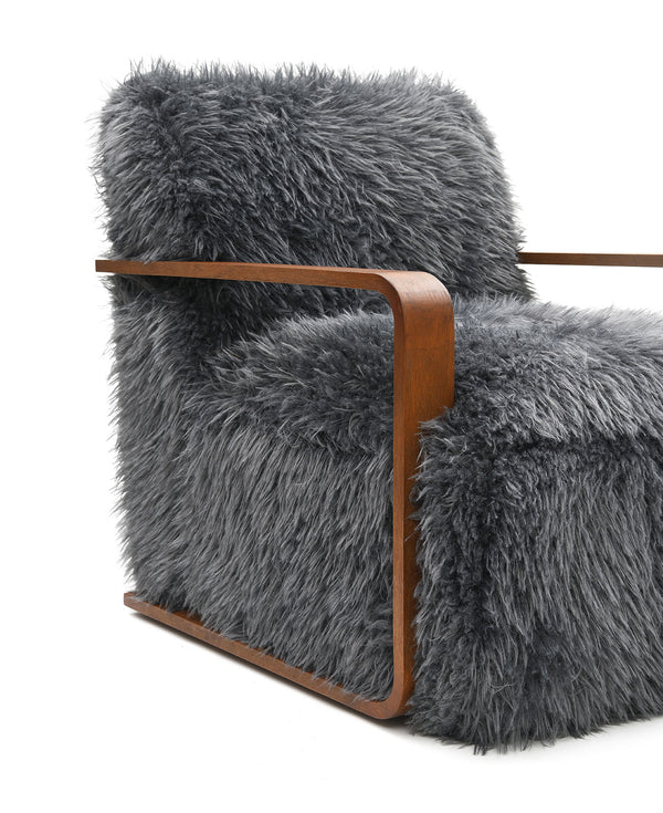 English Elm Charcoal Plush Faux Fur Accent Chair with Walnut Wood Arms — Cozy Modern Living Room Seating Charcoal grey 29 L x 36 W x 33 H B2741P401383