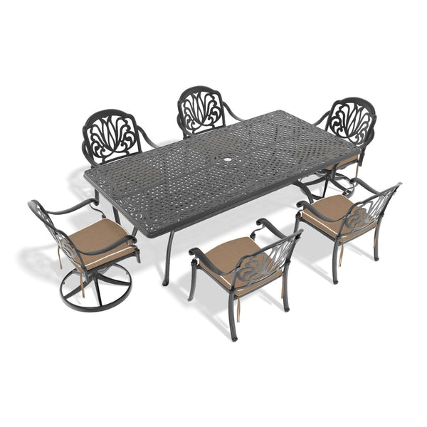 English Elm 7-piece Cast Aluminum Outdoor Dining Set with Carved Detailing and Swivel Chairs W1710S00608