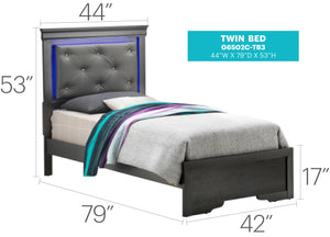 English Elm Lorana Twin Bed with Jeweled Tufted Headboard and LED Accents, Metallic Finish, Durable Wood Veneer Black 80 L x 4 W x 8 H B078S00586