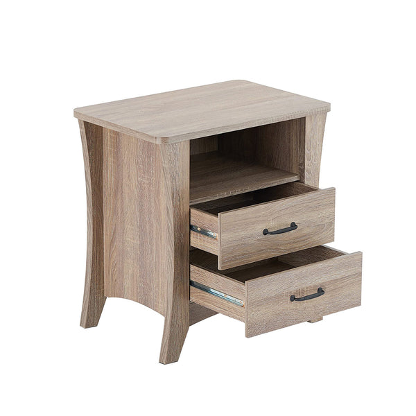 English Elm Nightstand Rustic Natural Finish with Open Top Shelf & 2 Smooth-Glide Drawers for Bedroom Storage B016P253792