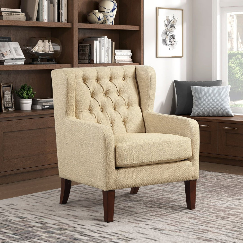 English Elm Classic Wingback Button-tufted Accent Chair Plush Foam Seat Solid Wood Legs Formal Style B011P419467