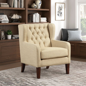 English Elm Classic Wingback Button-tufted Accent Chair Plush Foam Seat Solid Wood Legs Formal Style B011P419467